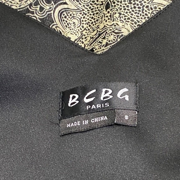 VNTG Y2K BCBG Black and Cream Silky Textured Paisley Mini Bubble Dress - Picture 3 of 8